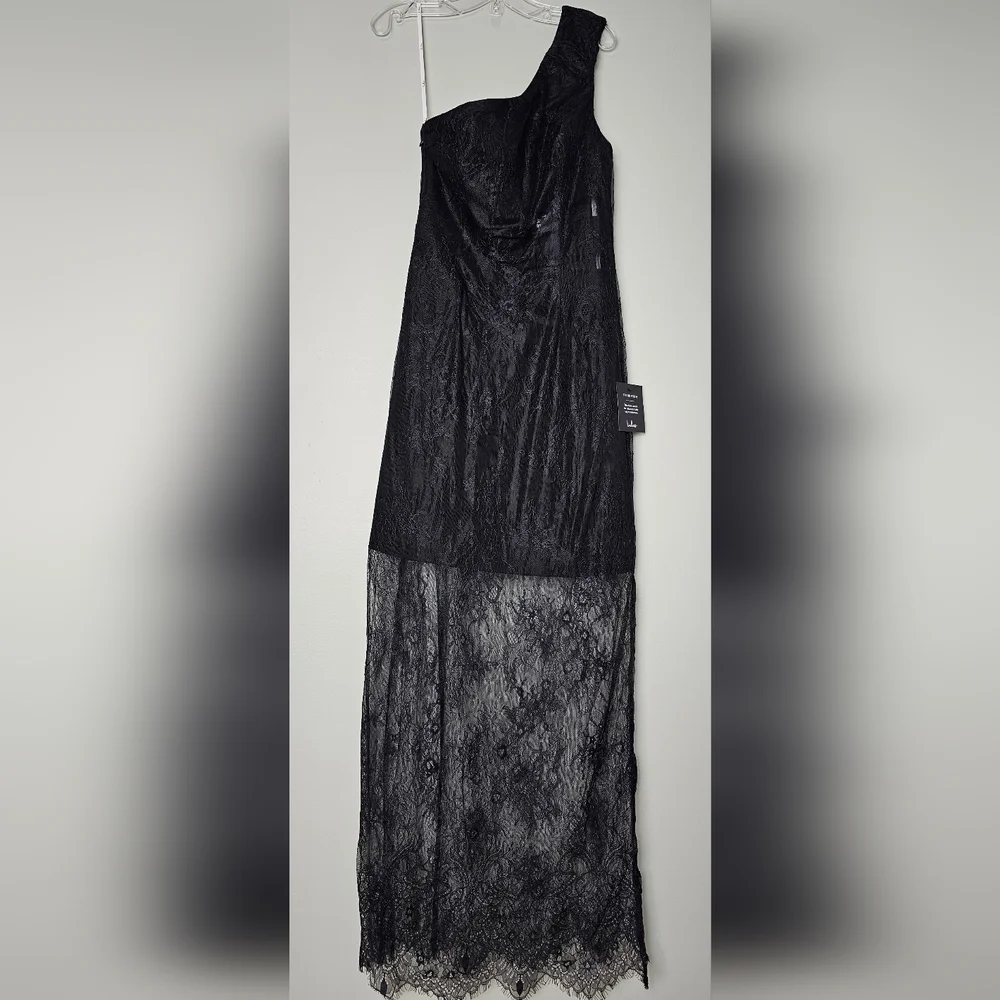 Lulus NWT Sensational Flirt Black Sheer Lace One-shoulder Maxi Dress - Small